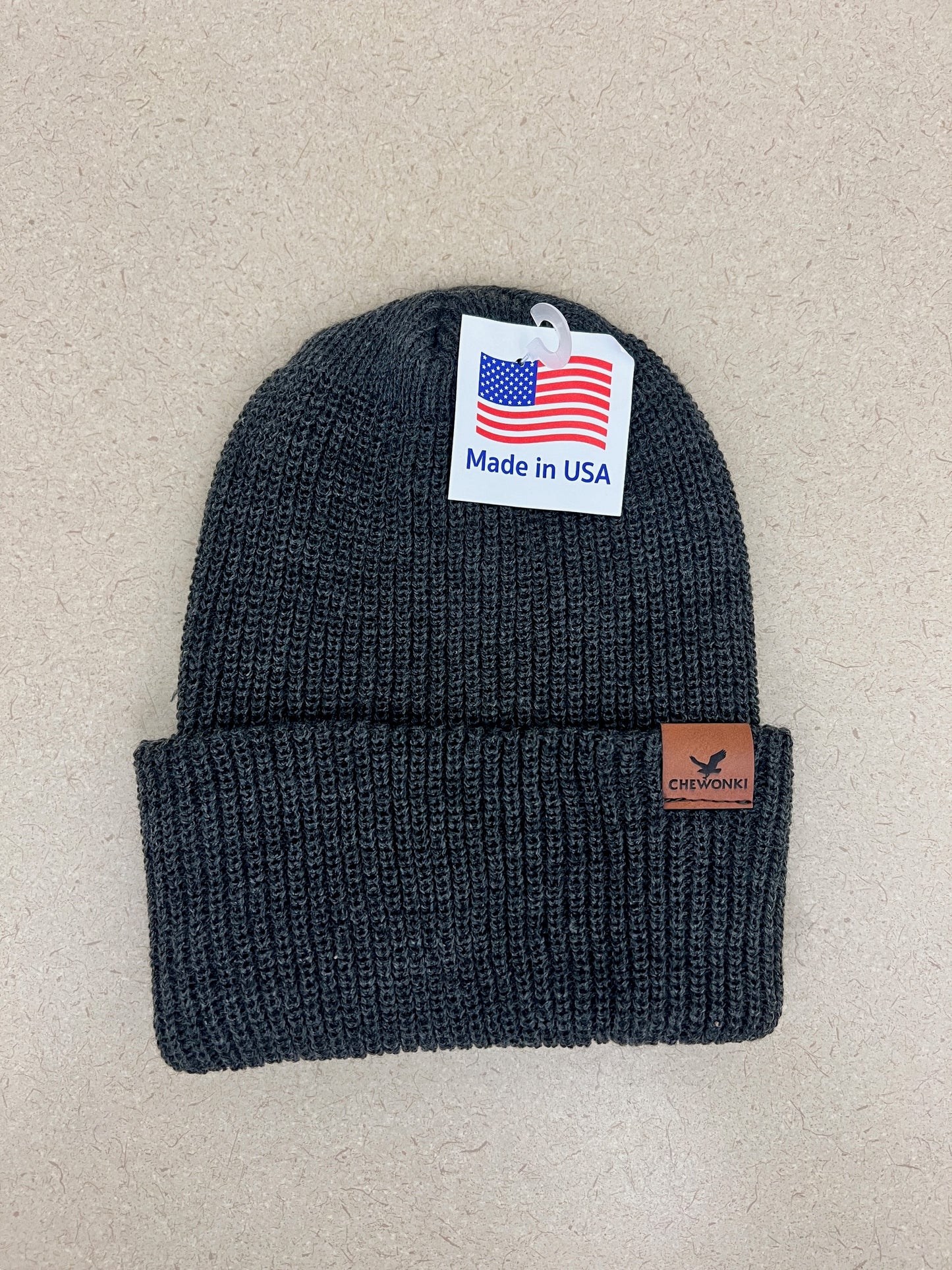 Knit Watch Cap with Leather Patch