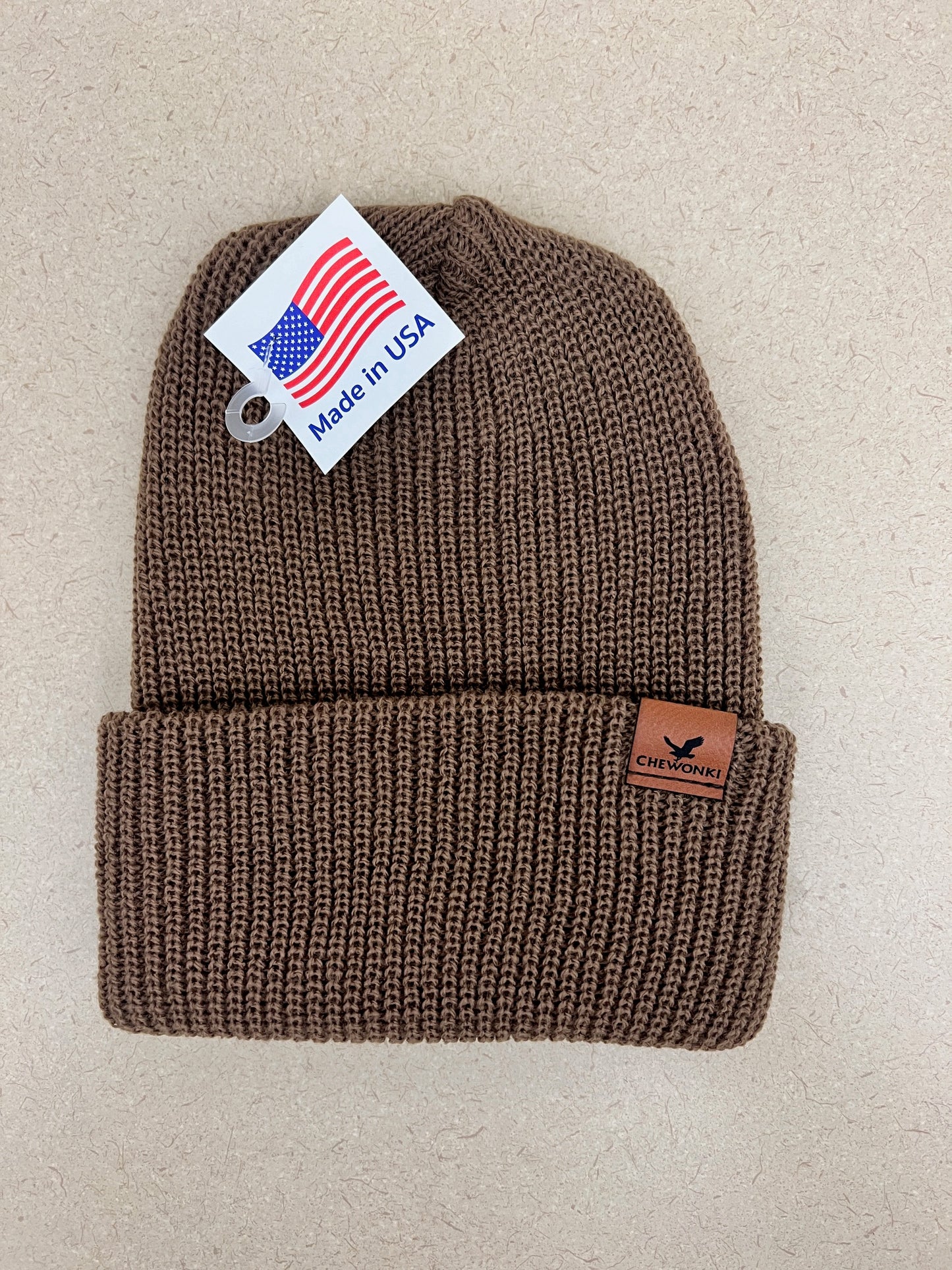 Knit Watch Cap with Leather Patch