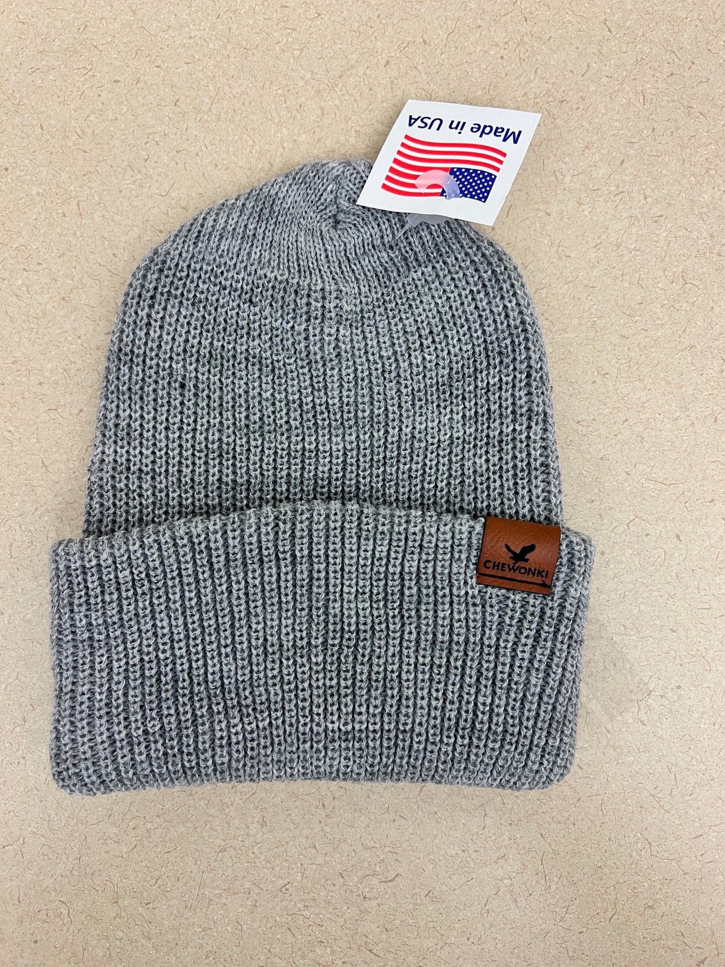 Knit Watch Cap with Leather Patch